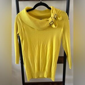Yellow Ribbed Women's Sweater with Buckle Detail